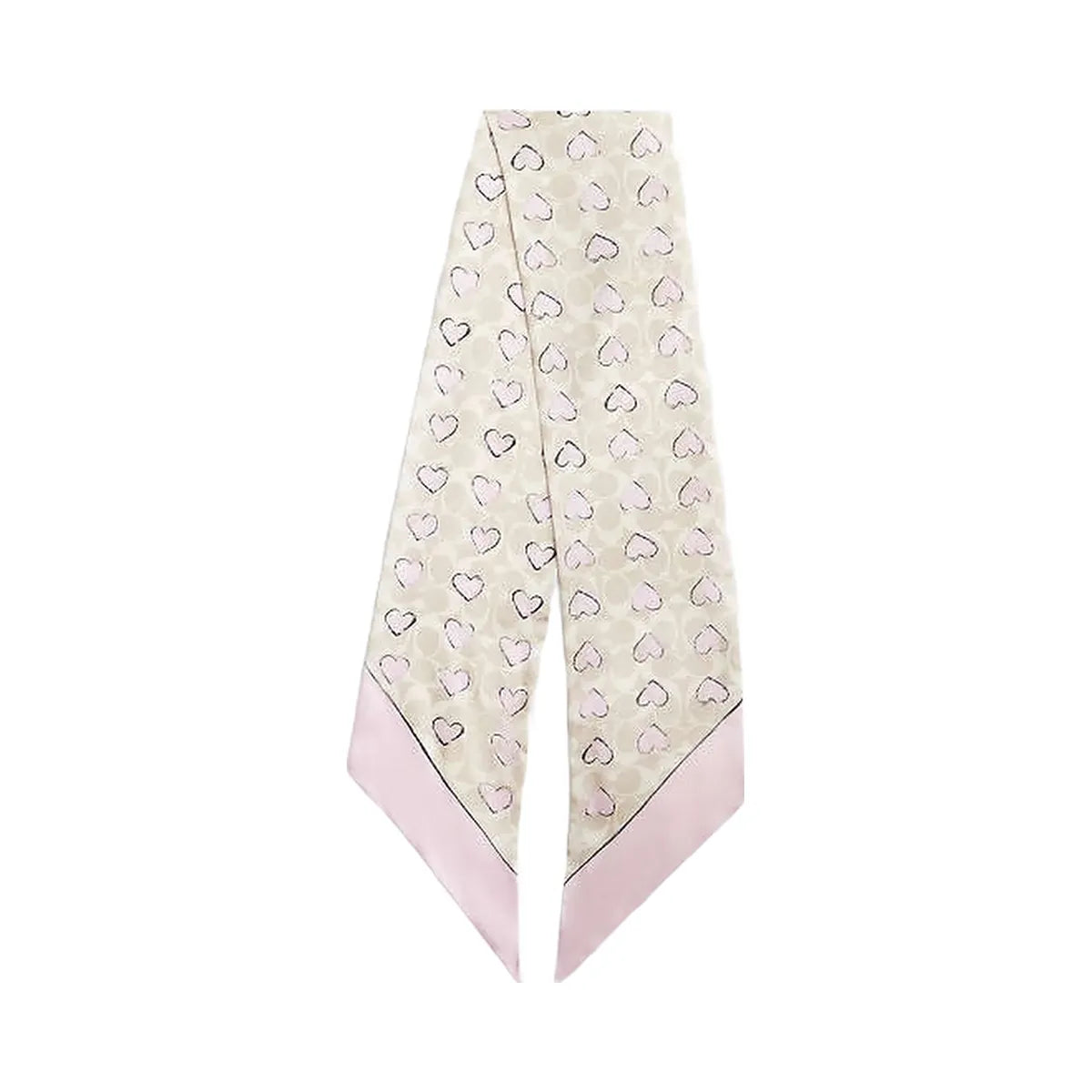 Coach Signature Doodle Heart Print Silk Wide Skinny Scarf Sand-Pink