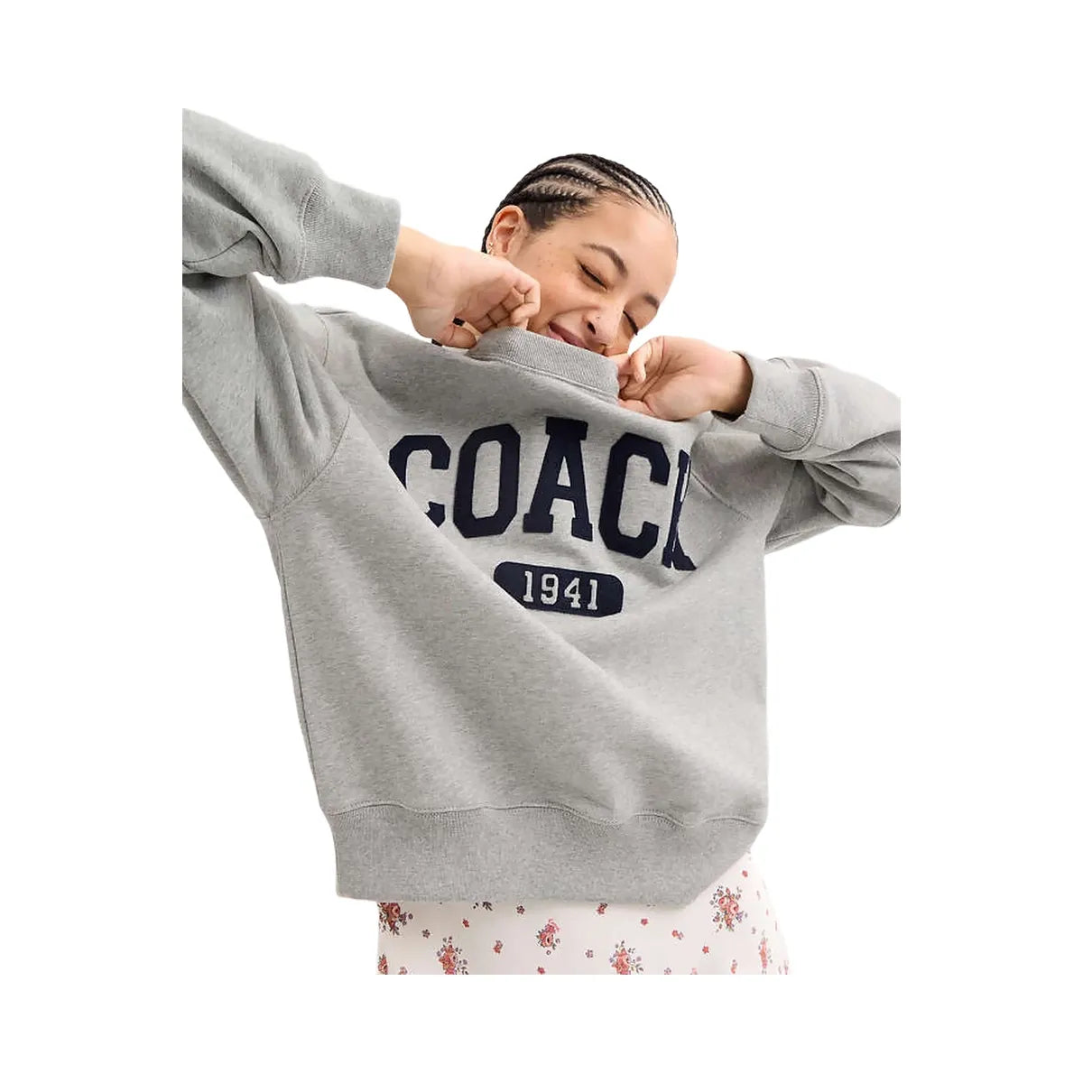 Coach Sporty Signature Boyfriend Crewneck Sweatshirt Heather Grey