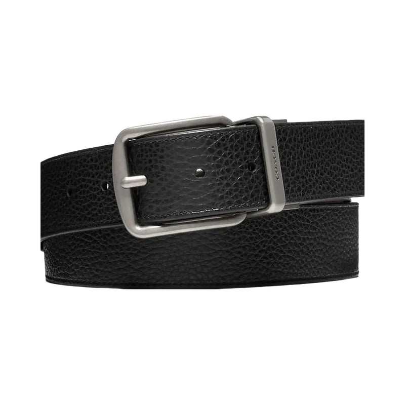 Coach Harness Buckle Cut To Size Reversible Belt, 38 Mm Pebbled Leather-Black Dark Brown