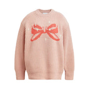 Coach Crewneck Bow Sweater In Recycled Wool Pink