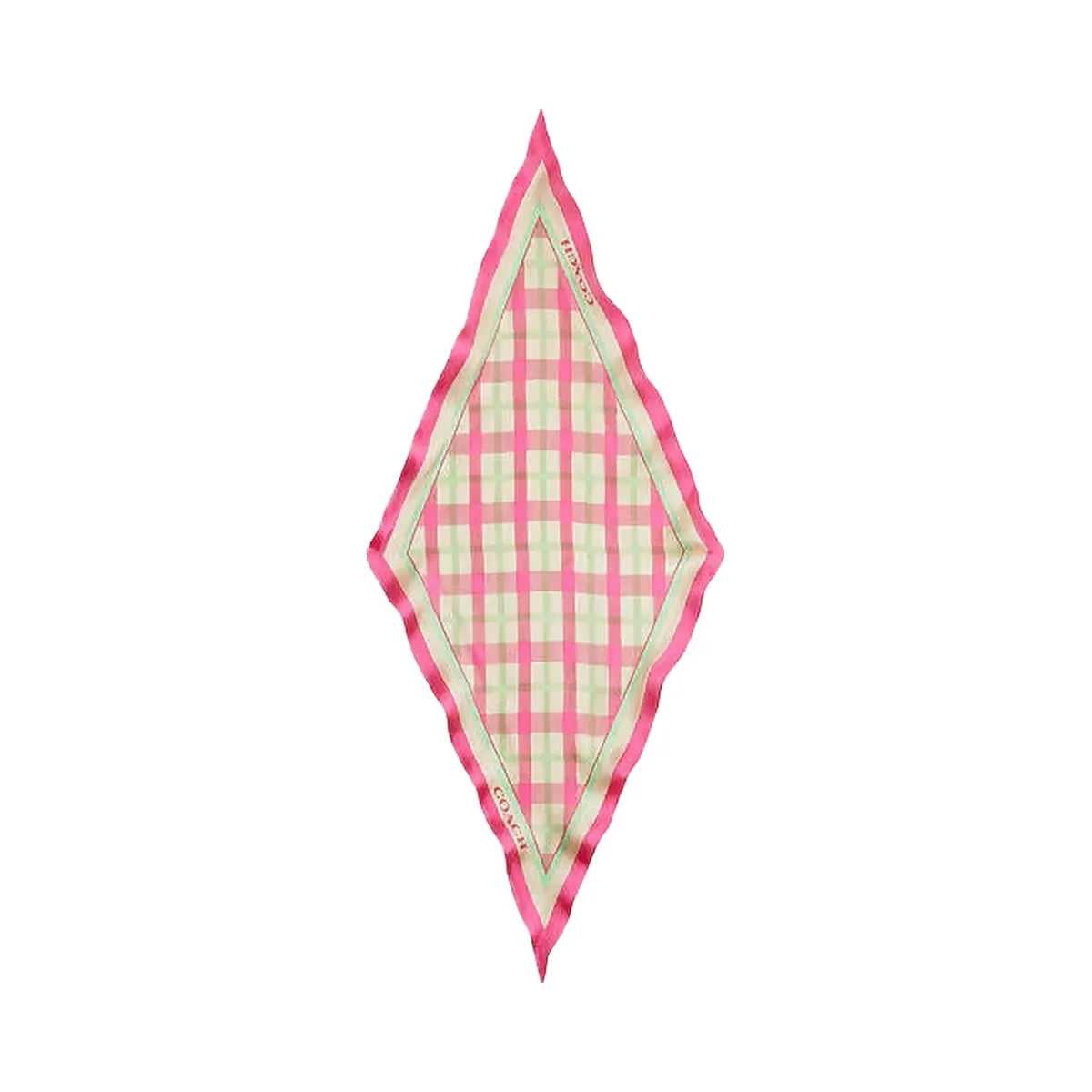 Coach Maude Plaid Print Silk Diamond Scarf Pink