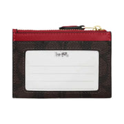 Coach Mini Skinny Id Case In Signature Canvas Signature Canvas-Im-Walnut-True Red