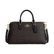 Coach Georgia Satchel Bag In Signature Canvas Signature Canvas-Gold-Walnut-Black