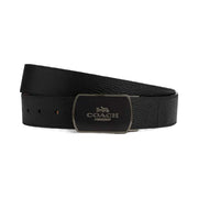 Coach Plaque Buckle Cut To Size Reversible Belt, 38 Mm Pebbled Leather-Gunmetal-Black-Dark Saddle