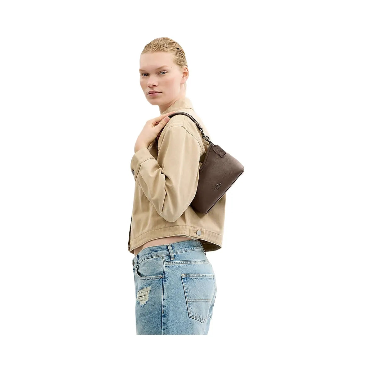 Coach Laurel Small Shoulder Bag Pebbled Leather-Qb-Dark Stone