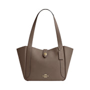 Coach Hadley Turnlock Tote Bag Pebbled Leather-Gold-Dark Stone