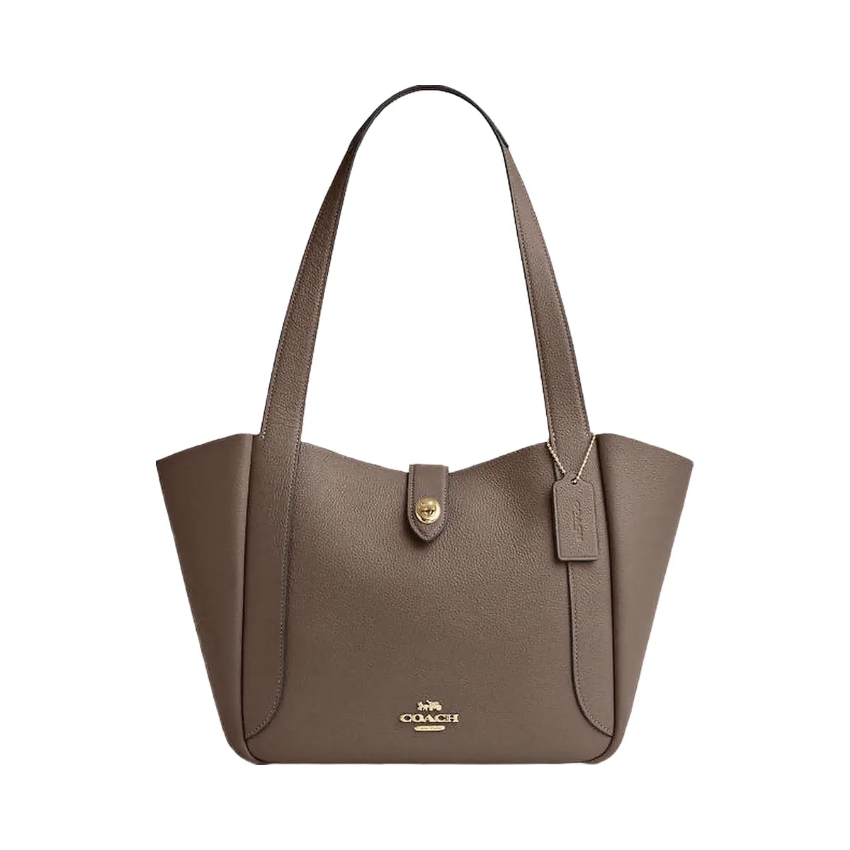 Coach Hadley Turnlock Tote Bag Pebbled Leather-Gold-Dark Stone