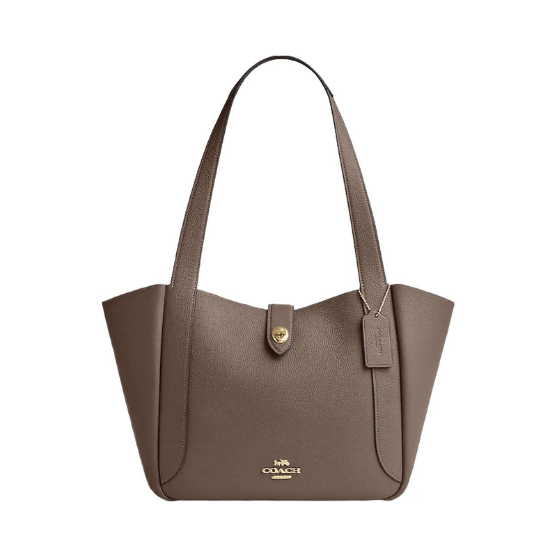 Coach Hadley Turnlock Tote Bag Pebbled Leather-Gold-Dark Stone