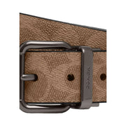 Coach Roller Buckle Cut To Size Reversible Belt, 38 Mm Signature Canvas-Gunmetal-Tan Charcoal