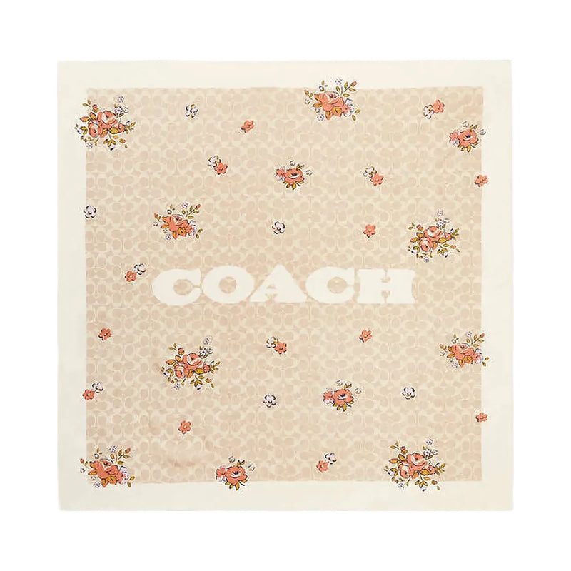 Coach Signature Spring Blossom Print Silk Square Scarf Sand-Pink