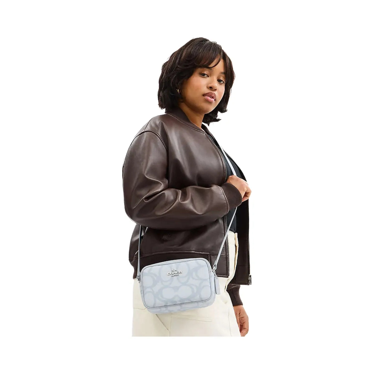 Coach Mini Jamie Camera Bag In Sketch Signature Canvas Signature Canvas-Silver-Ice Blue
