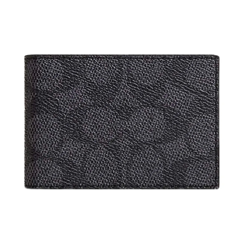 Coach Compact Billfold Wallet In Signature Canvas Signature Canvas-Charcoal-Black