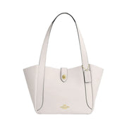 Coach Hadley Turnlock Tote Bag Pebbled Leather-Gold-Chalk