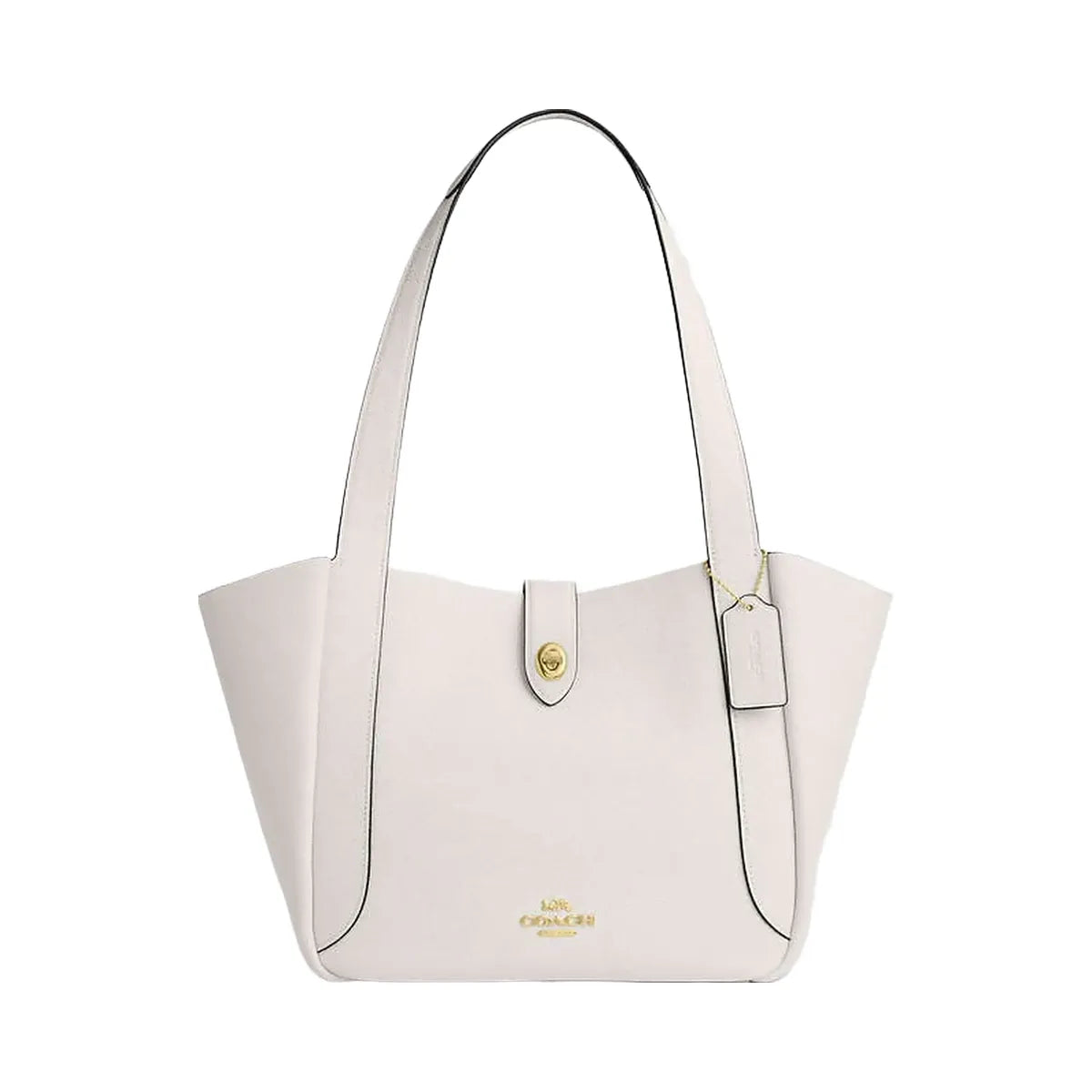 Coach Hadley Turnlock Tote Bag Pebbled Leather-Gold-Chalk
