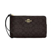 Coach Large Corner Zip Wristlet In Signature Canvas Signature Canvas-Gold-Walnut-Black