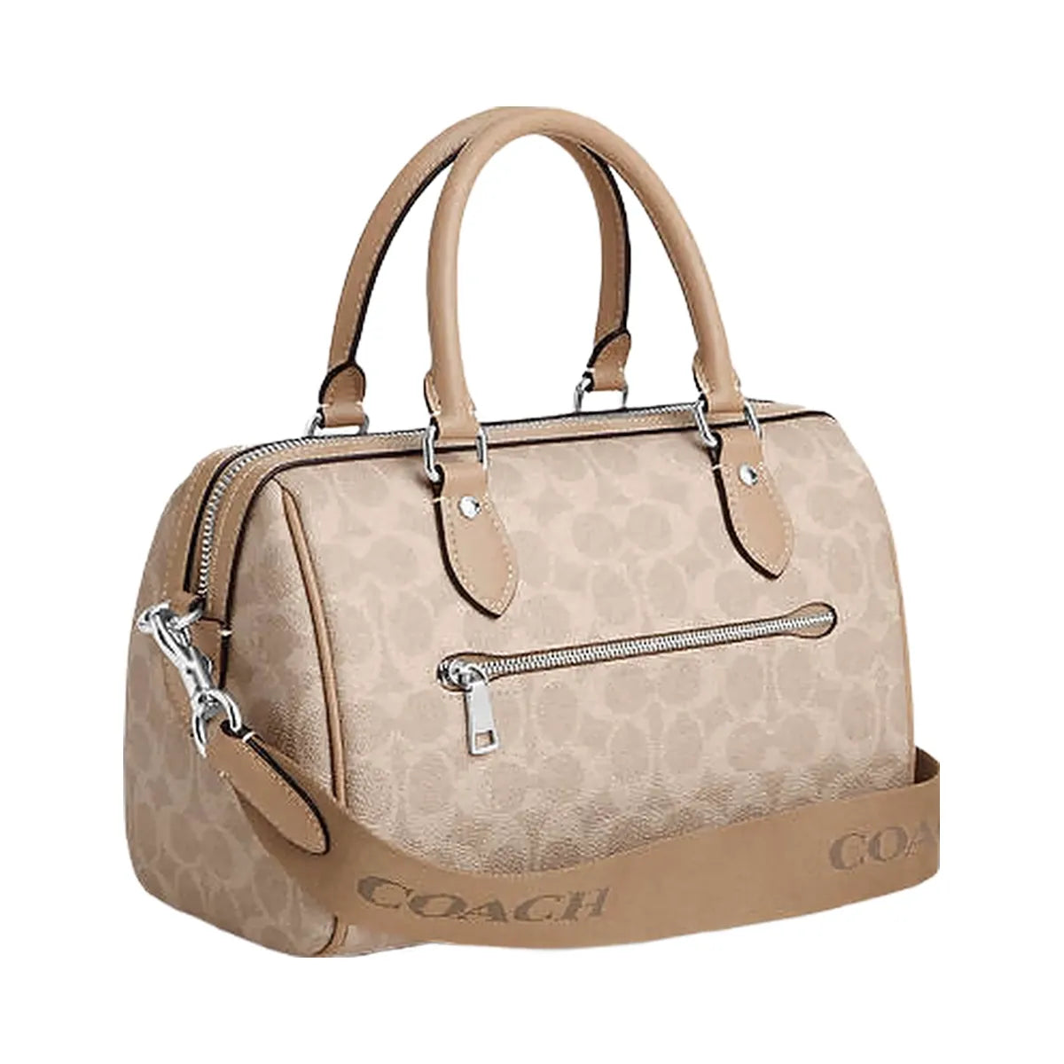 Coach Rowan Satchel Bag In Signature Canvas Signature Canvas-Silver-Sand-Taupe