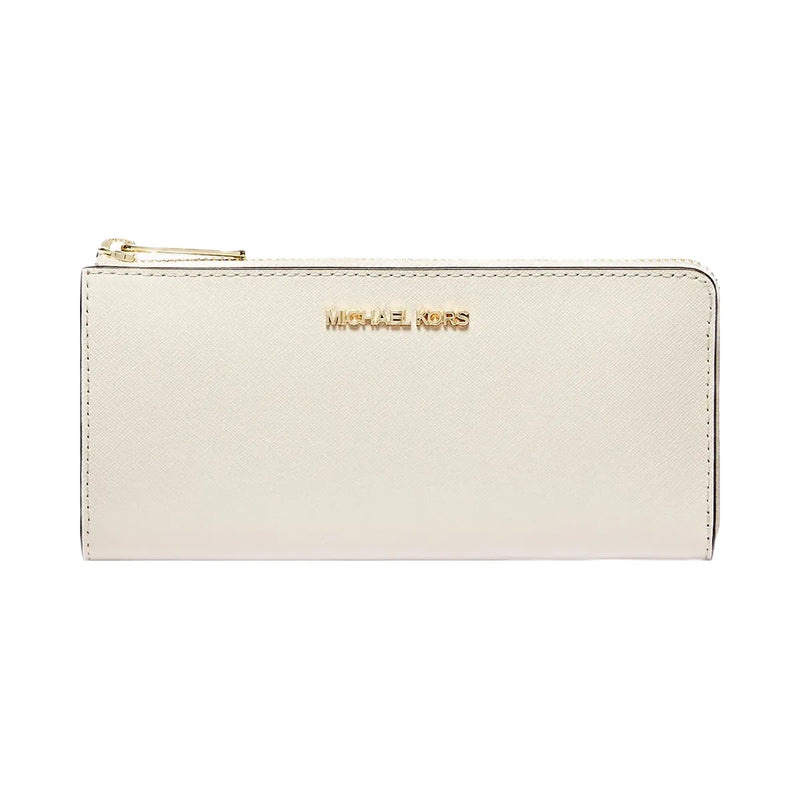 Michael Kors Jet Set Travel Large Saffiano Leather Quarter-Zip Wallet Lt Cream