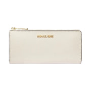 Michael Kors Jet Set Travel Large Saffiano Leather Quarter-Zip Wallet Lt Cream