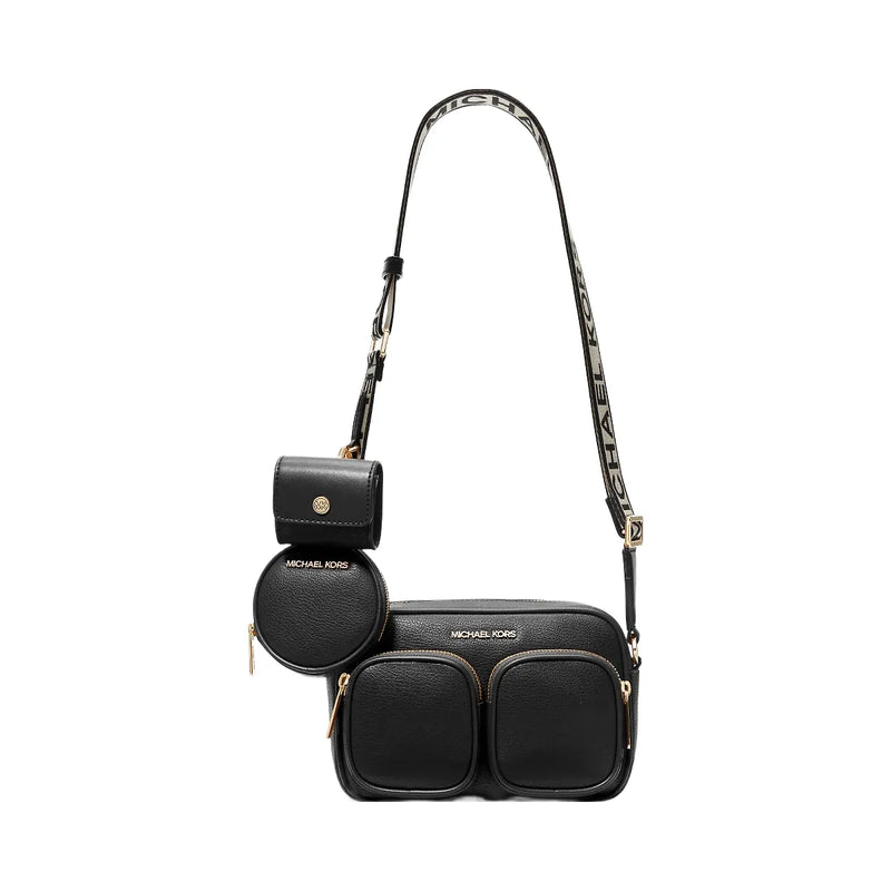 Michael Kors Jet Set Medium Leather Crossbody Bag with Case for Apple Airpods Pro® Black