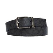 Coach Harness Buckle Cut To Size Reversible Belt, 38 Mm Signature Canvas-Gunmetal-Charcoal-Black