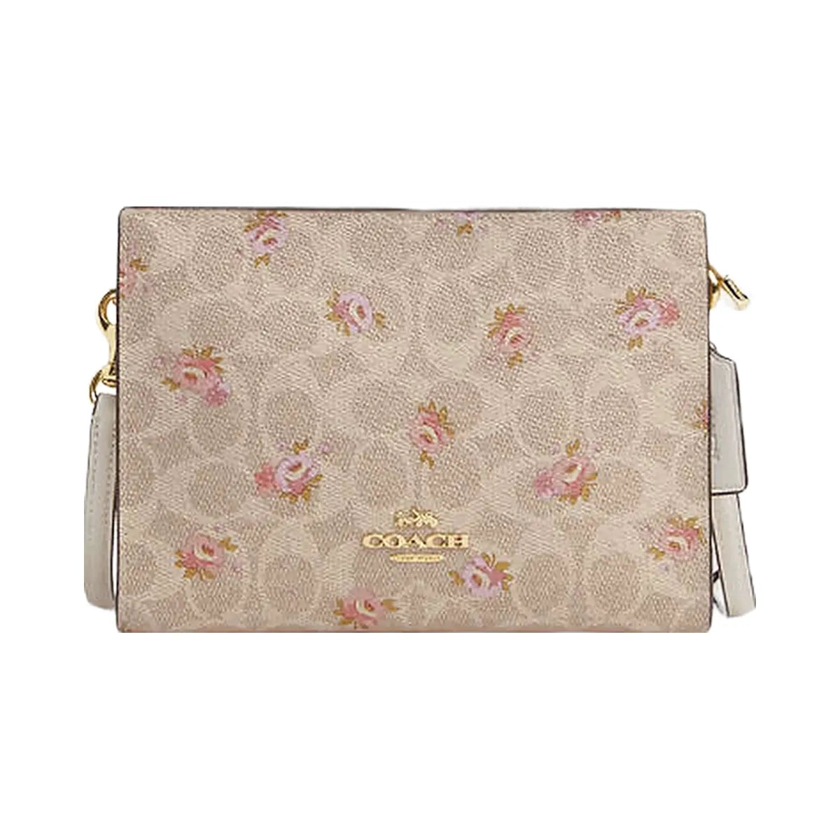Coach Slim Crossbody Bag In Signature Canvas With Floral Print Gold-Sand Multi
