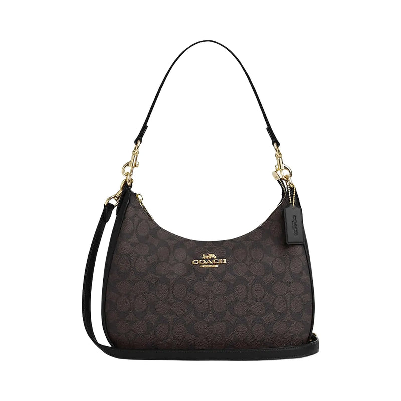 Coach Teri Hobo Bag In Signature Canvas Signature Canvas-Gold-Walnut-Black