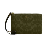 Coach Corner Zip Wristlet In Signature Canvas Signature Canvas-Gold-Olive