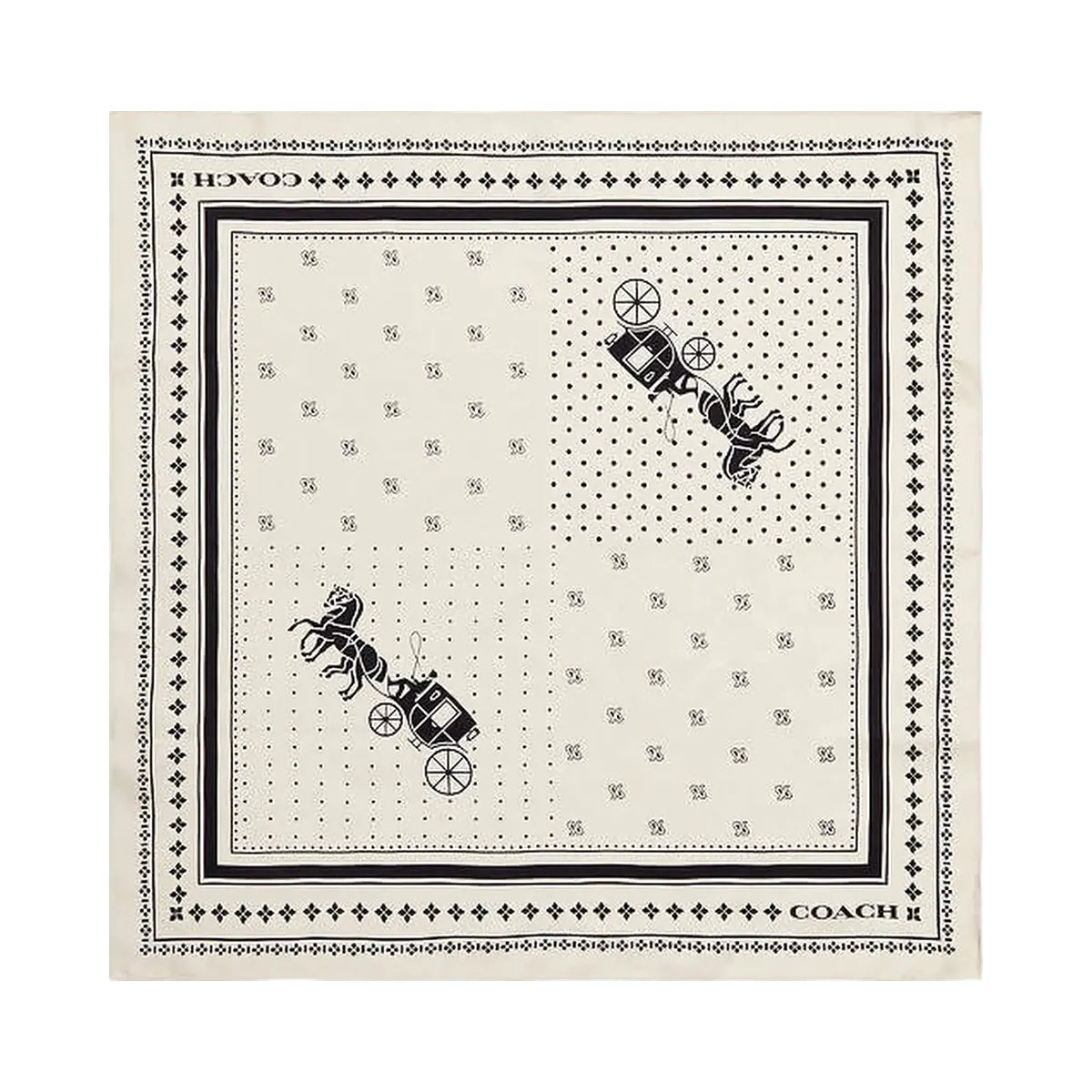 Coach Horse And Carriage Dot Print Silk Bandana Chalk & Black