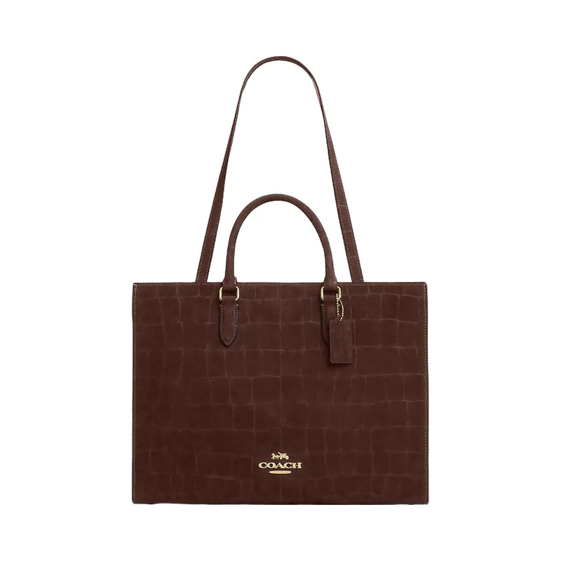 Coach Maggie Tote Bag Embossed Crocodile-Gold-Maple