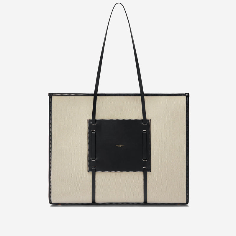DeMellier The Large Capri salt & pepper canvas black smooth
