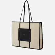 DeMellier The Large Capri salt & pepper canvas black smooth
