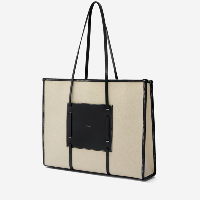 DeMellier The Large Capri salt & pepper canvas black smooth