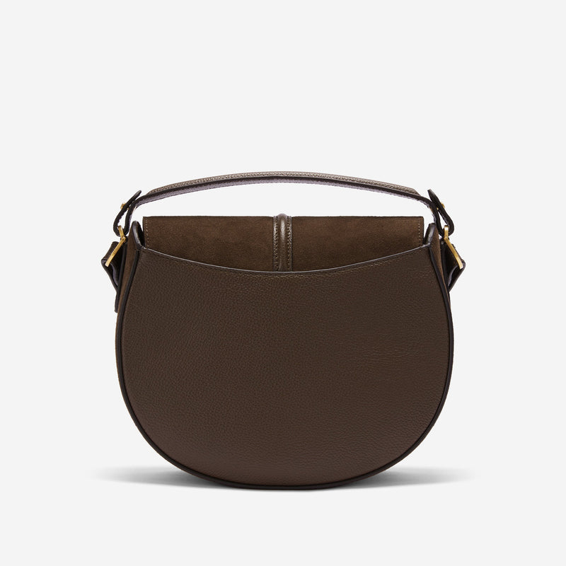 DeMellier The Siena Saddle mocha suede & mocha small grain