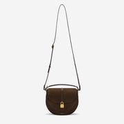 DeMellier The Siena Saddle mocha suede & mocha small grain