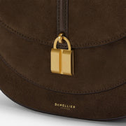DeMellier The Siena Saddle mocha suede & mocha small grain