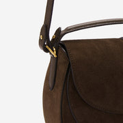 DeMellier The Siena Saddle mocha suede & mocha small grain