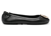 Tory Burch Minnie Travel Ballet Flats Perfect Black Gold (Women's)