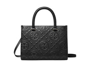 Tory Burch T Monogram Contrast Embossed Square Tote Black