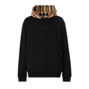 Burberry Check Hood Cotton Hoodie Black