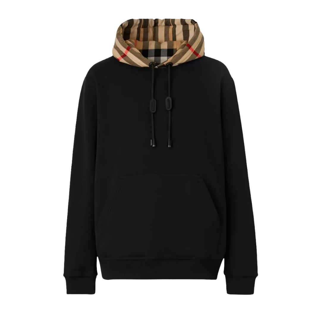 Burberry Check Hood Cotton Hoodie Black