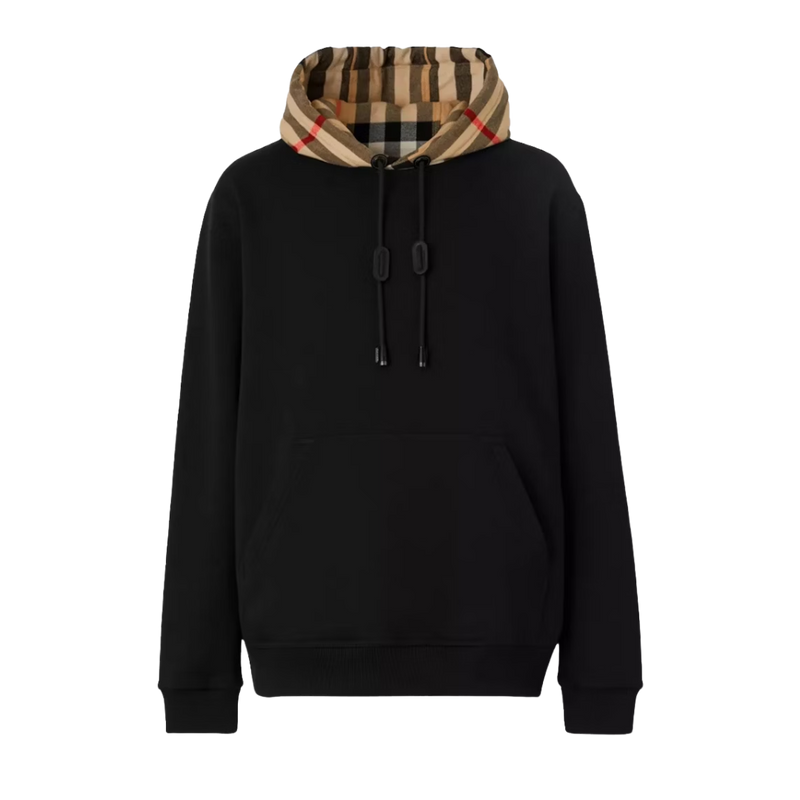 Burberry Check Hood Cotton Hoodie Black