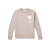 AMI PARIS Logo Intarsia Virgin Wool Sweater Neutrals