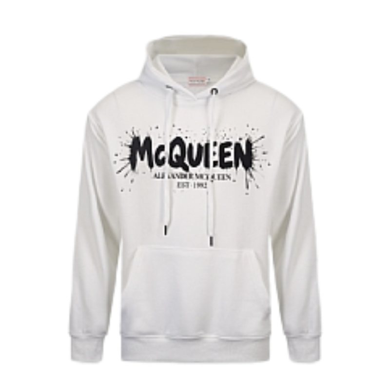 Alexander McQueen White Hoodie with Watercolor Graffiti print