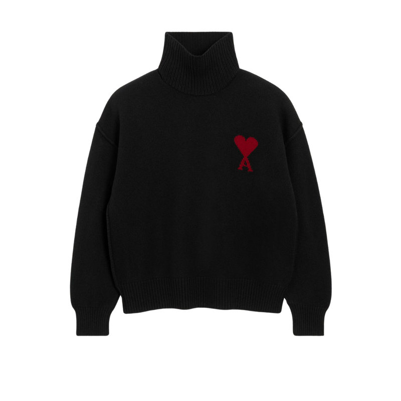 AMI PARIS De Coeur Regular Fit Funnel Neck Sweater