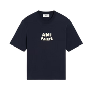 Oversized Crew-Neck T-Shirt with Logo Patch bleu-marine