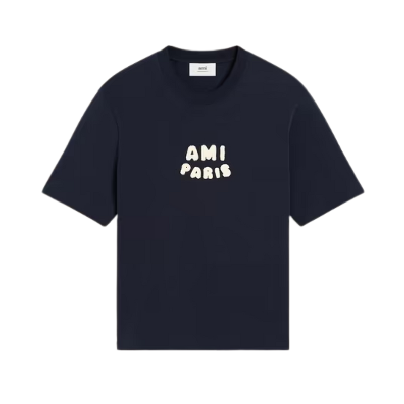 Oversized Crew-Neck T-Shirt with Logo Patch bleu-marine