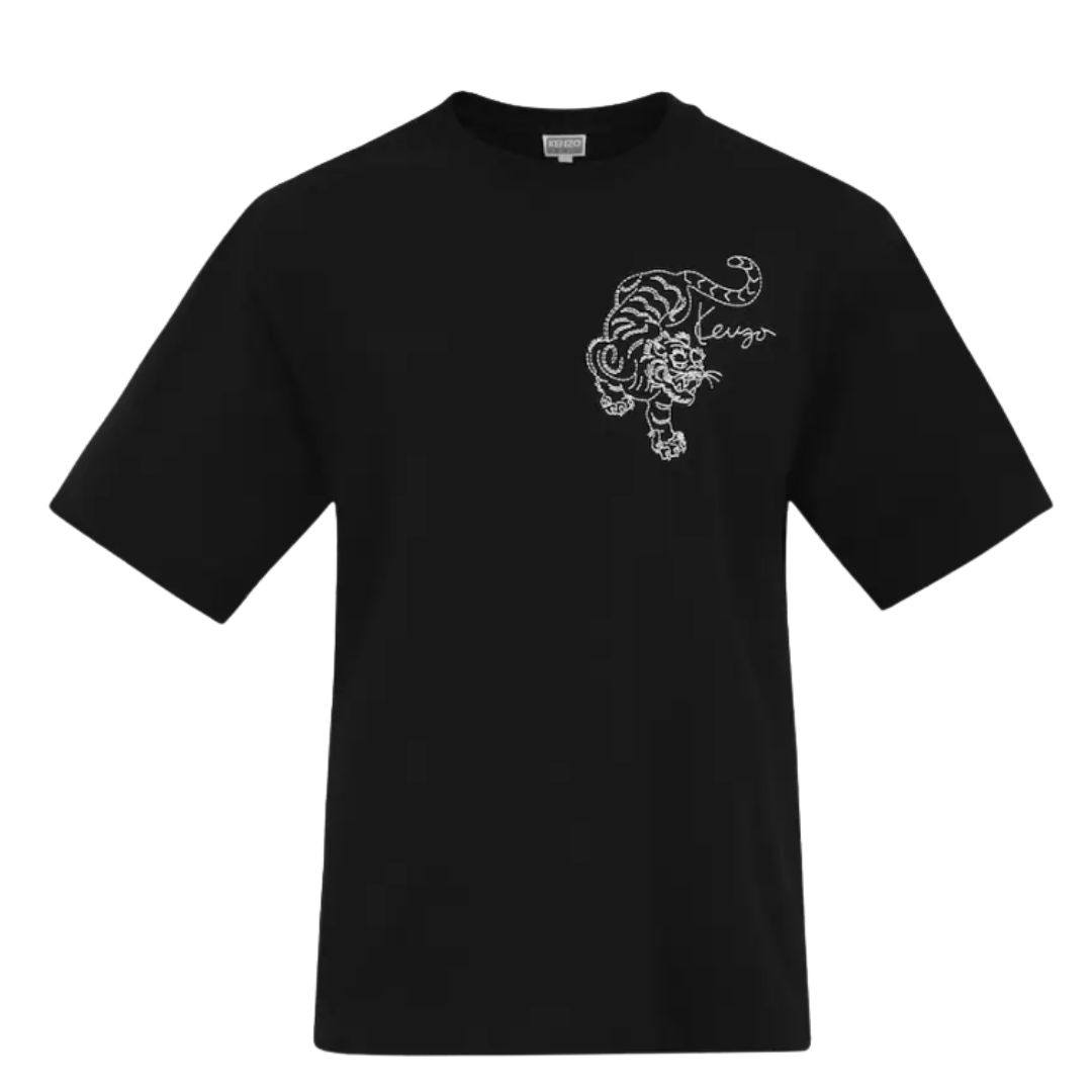 Kenzo Men Black Star Tiger Embroidered T-Shirt Black