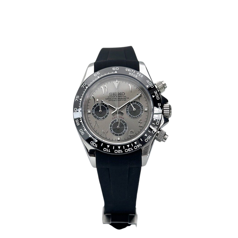 Seiko Custom Mod Rhodium Grey Arabic Daytona Quartz Chronograph
