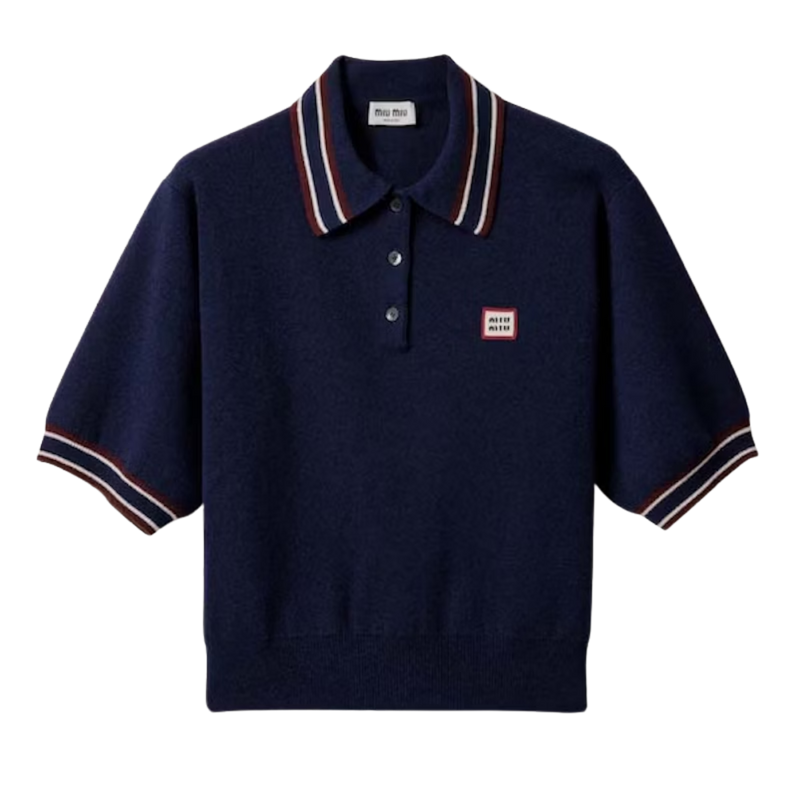 Miu Miu Wool And Cashmere Polo Sweater Navy
