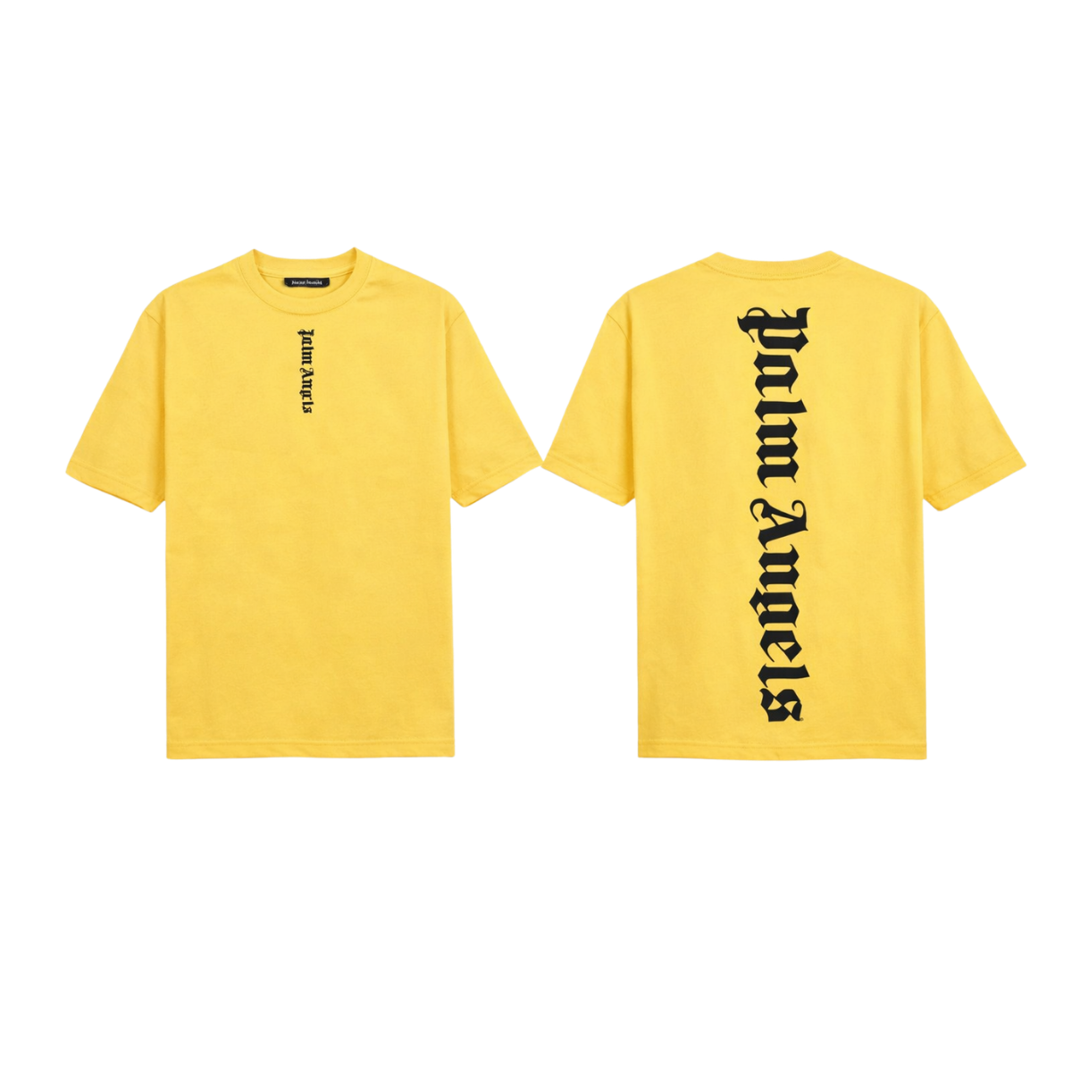 Palm Angels Yellow T-Shirt Featuring A Large Black Gothic Font Logo [Sourcex Exclusive]